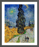 Vincent van Gogh Print, 113 Road with Cypress and Star_10x8 in a dark grey frame