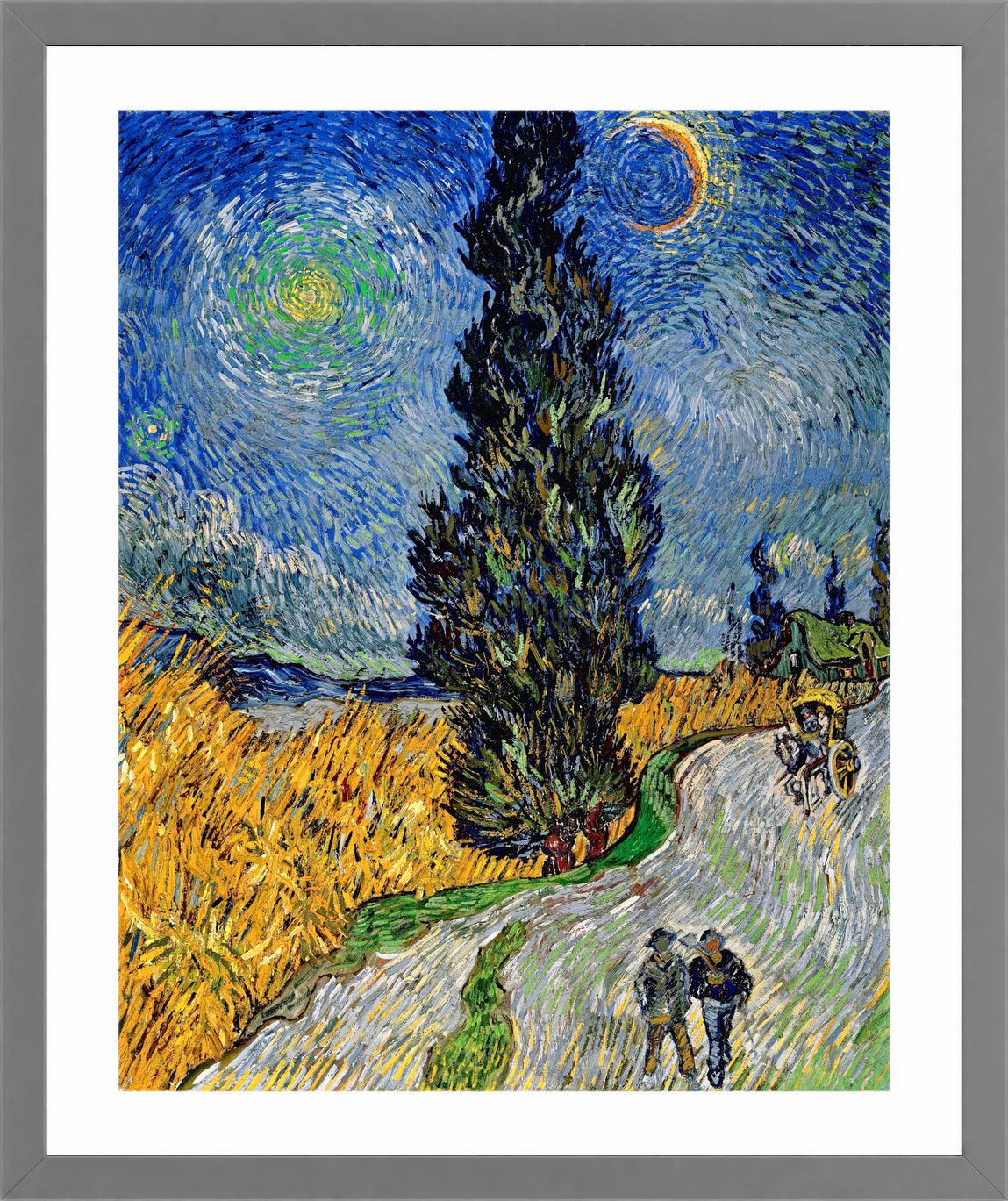 Vincent van Gogh Print, 113 Road with Cypress and Star_10x8 in a light grey frame