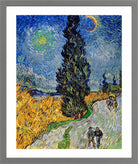 Vincent van Gogh Print, 113 Road with Cypress and Star_10x8 in a light grey frame
