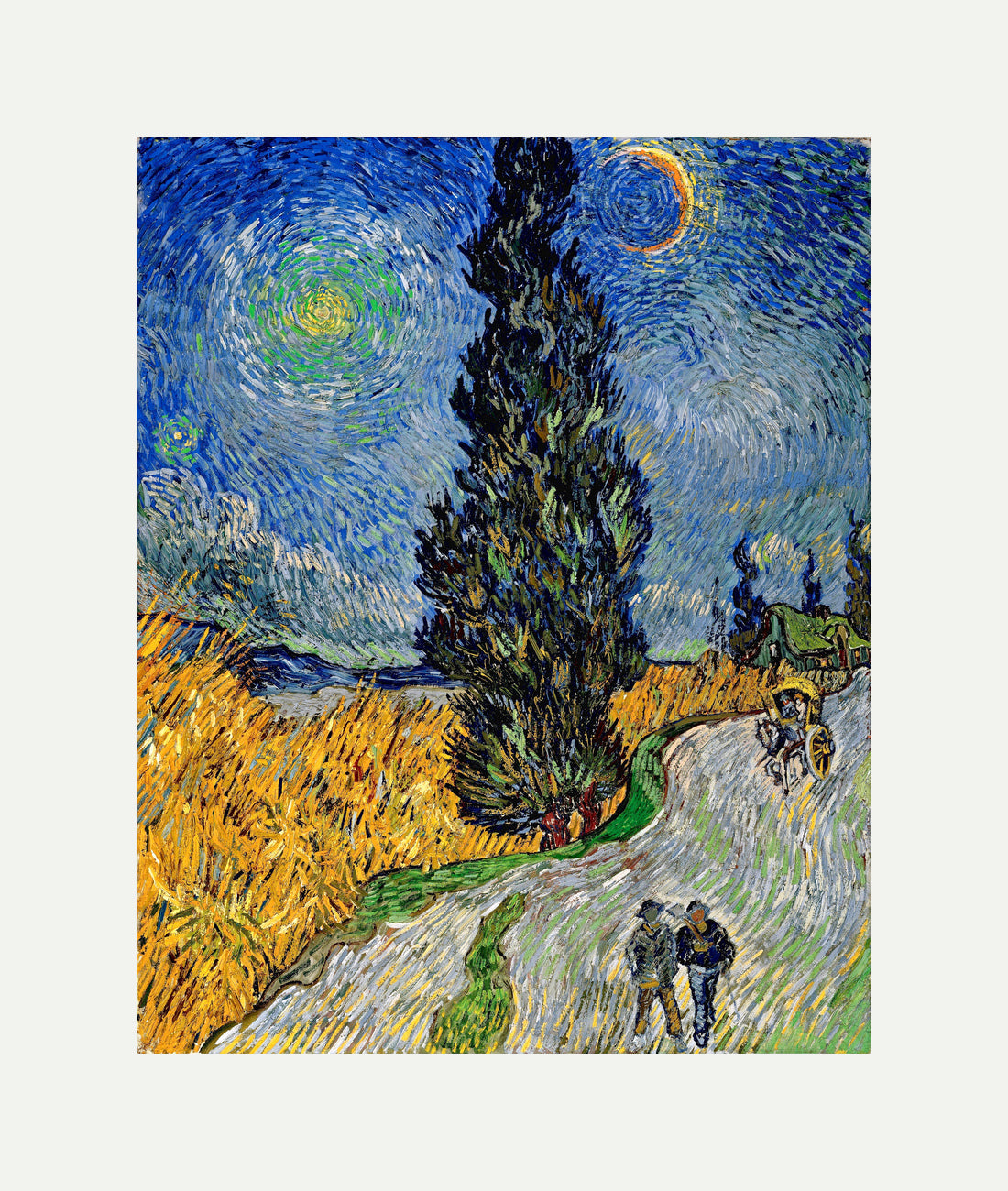 Vincent van Gogh Print, 113 Road with Cypress and Star_10x8 with an off-white border for rolled canvas