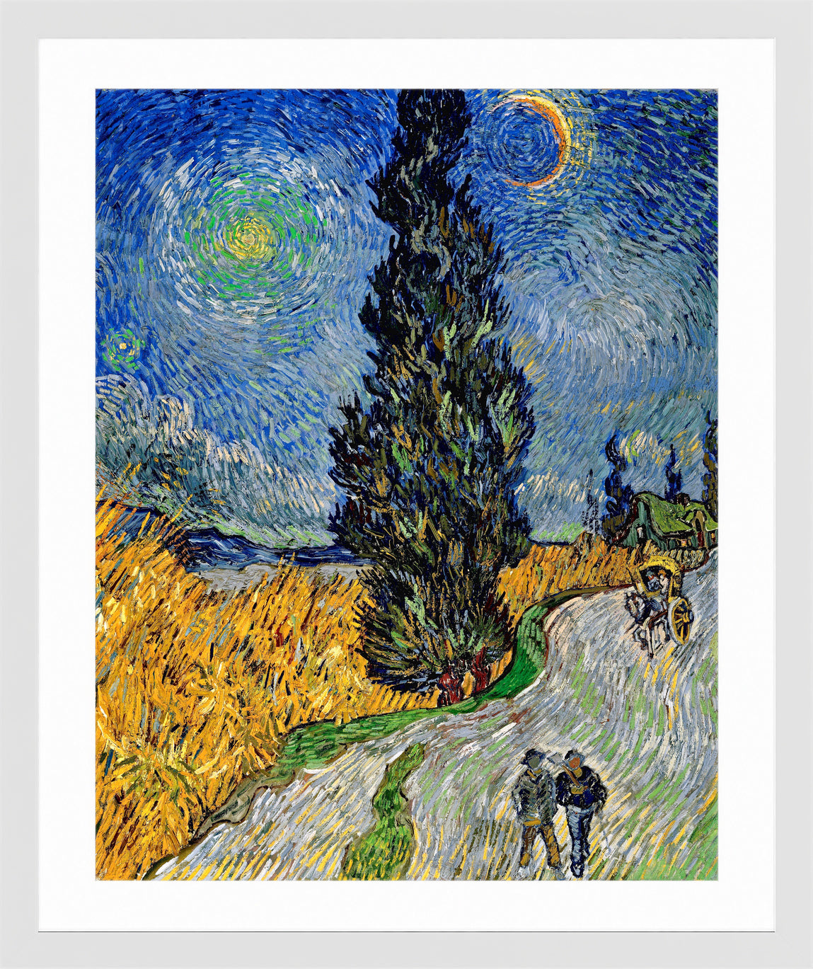 Vincent van Gogh Print, 113 Road with Cypress and Star_10x8 in a white frame