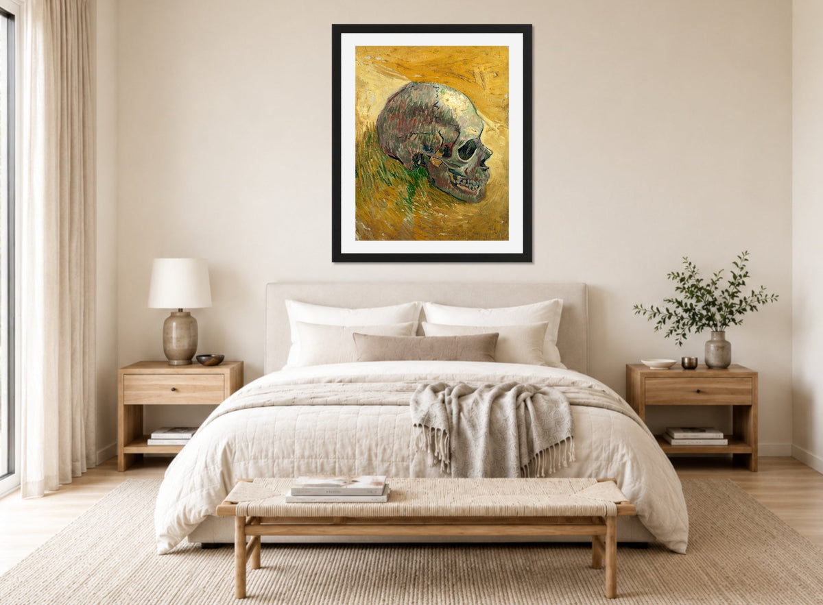 Vincent van Gogh Print, 117 skull_10x8 displayed above a bed