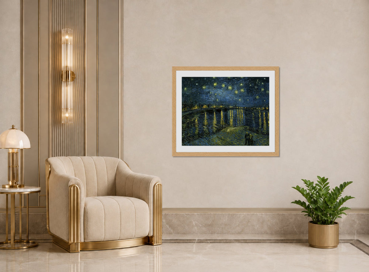 Vincent van Gogh Print, 120 Starry Night on the Rhone_10x8 displayed in an Art Deco interior