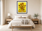 Vincent van Gogh Print, 122 sunflowers_10x8 displayed above a bed