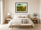 Vincent van Gogh Print, 123 Sunset at Montmajour 1888_10x8 displayed above a bed