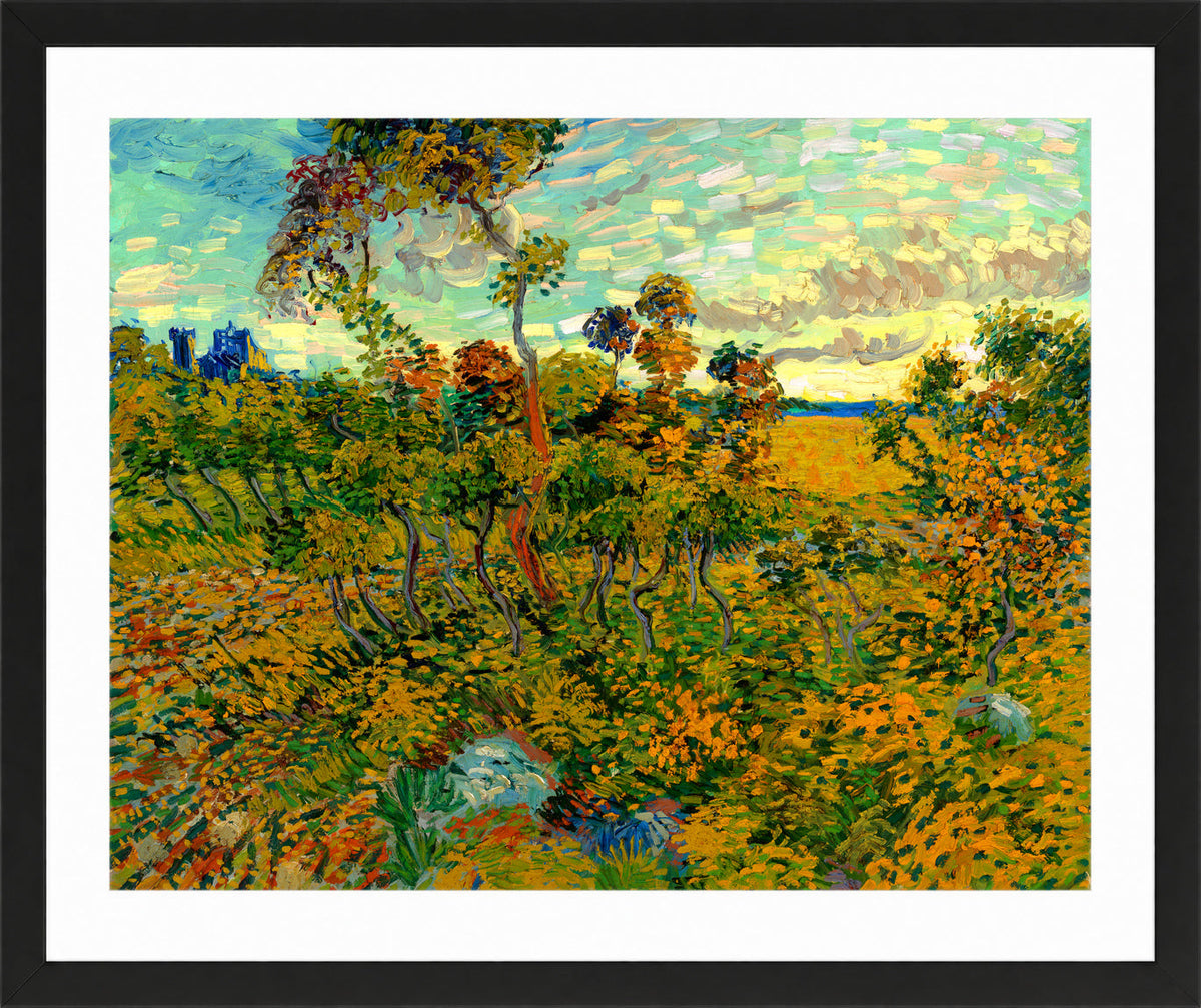 Vincent van Gogh Print, 123 Sunset at Montmajour 1888_10x8 in a black frame