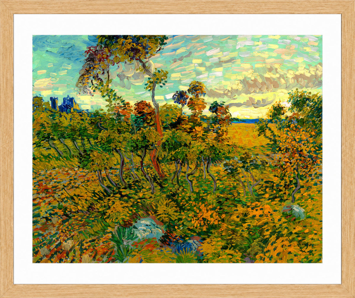 Vincent van Gogh Print, 123 Sunset at Montmajour 1888_10x8 in an oak frame