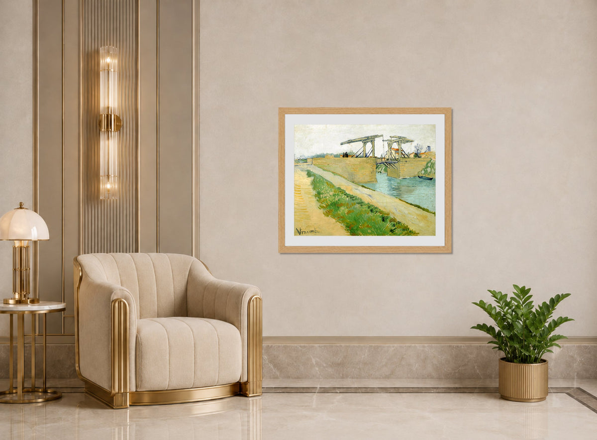 Vincent van Gogh Print, 130 The Langlois bridge (1888)_10x8 displayed in an Art Deco interior