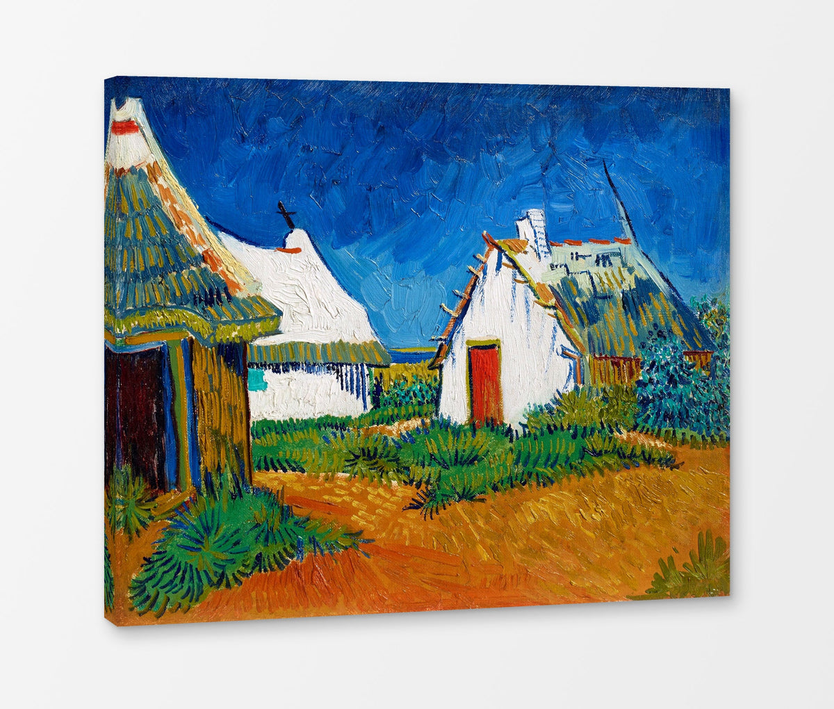 Vincent van Gogh Print, 139 Three white cottages in Saintes-Maries (1888)_10x8 as a ready-to-hang canvas panel
