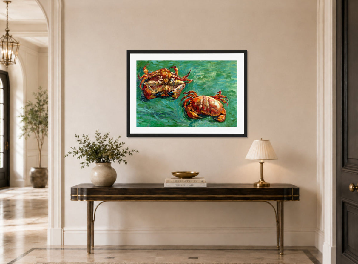 Vincent van Gogh Print, 141 Two Crabs_12x8 displayed above a console table