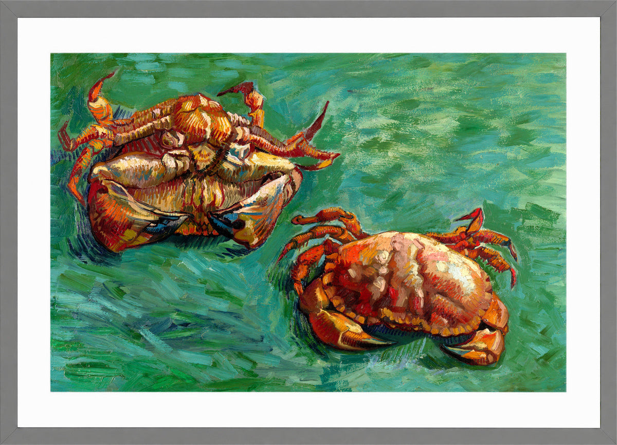 Vincent van Gogh Print, 141 Two Crabs_12x8 in a light grey frame