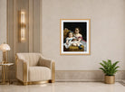 William-Adolphe Bouguereau Print, A portrait of Eva and Frances Johnston (1869) displayed in an Art Deco interior
