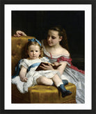 William-Adolphe Bouguereau Print, A portrait of Eva and Frances Johnston (1869) in a black frame