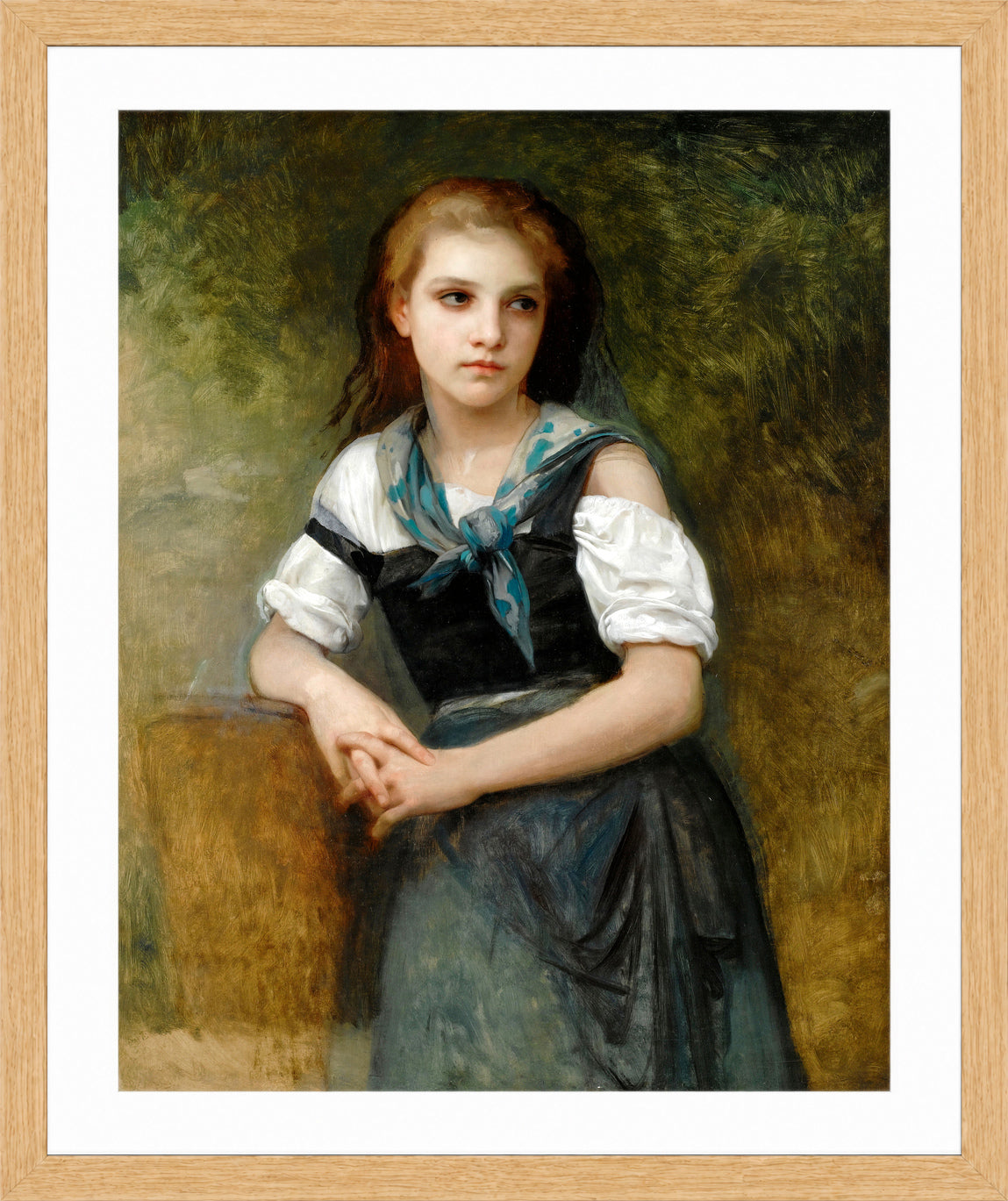 William-Adolphe Bouguereau Print, A Study For The Secret in a light oak frame