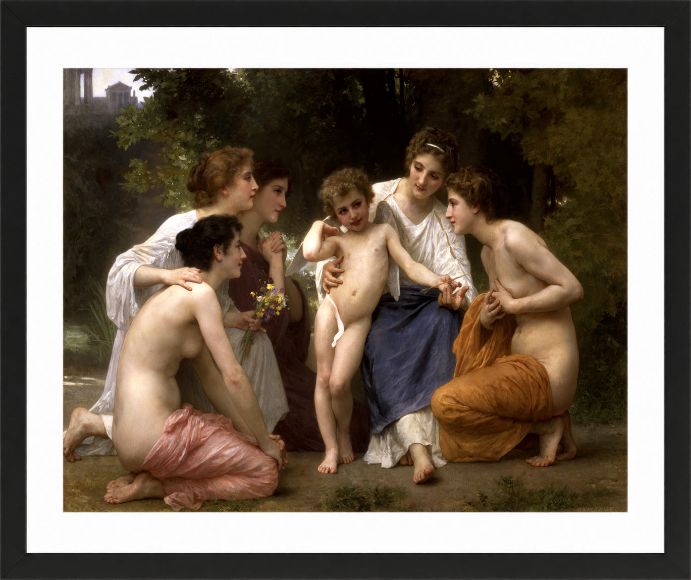 William-Adolphe Bouguereau Print, Admiration (1897) in a black frame