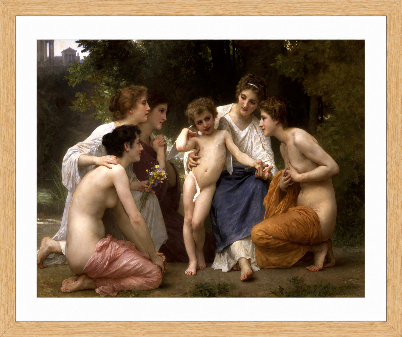 William-Adolphe Bouguereau Print, Admiration (1897) in a light oak frame