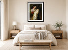 William-Adolphe Bouguereau Print, Admiration Maternelle displayed above a bed