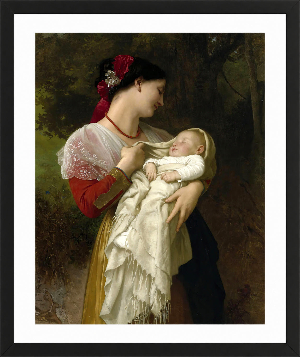 William-Adolphe Bouguereau Print, Admiration Maternelle in a black frame