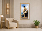 William-Adolphe Bouguereau Print, After the Bath (1875) displayed in an Art Deco interior