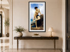 William-Adolphe Bouguereau Print, After the Bath (1875) displayed above a console table