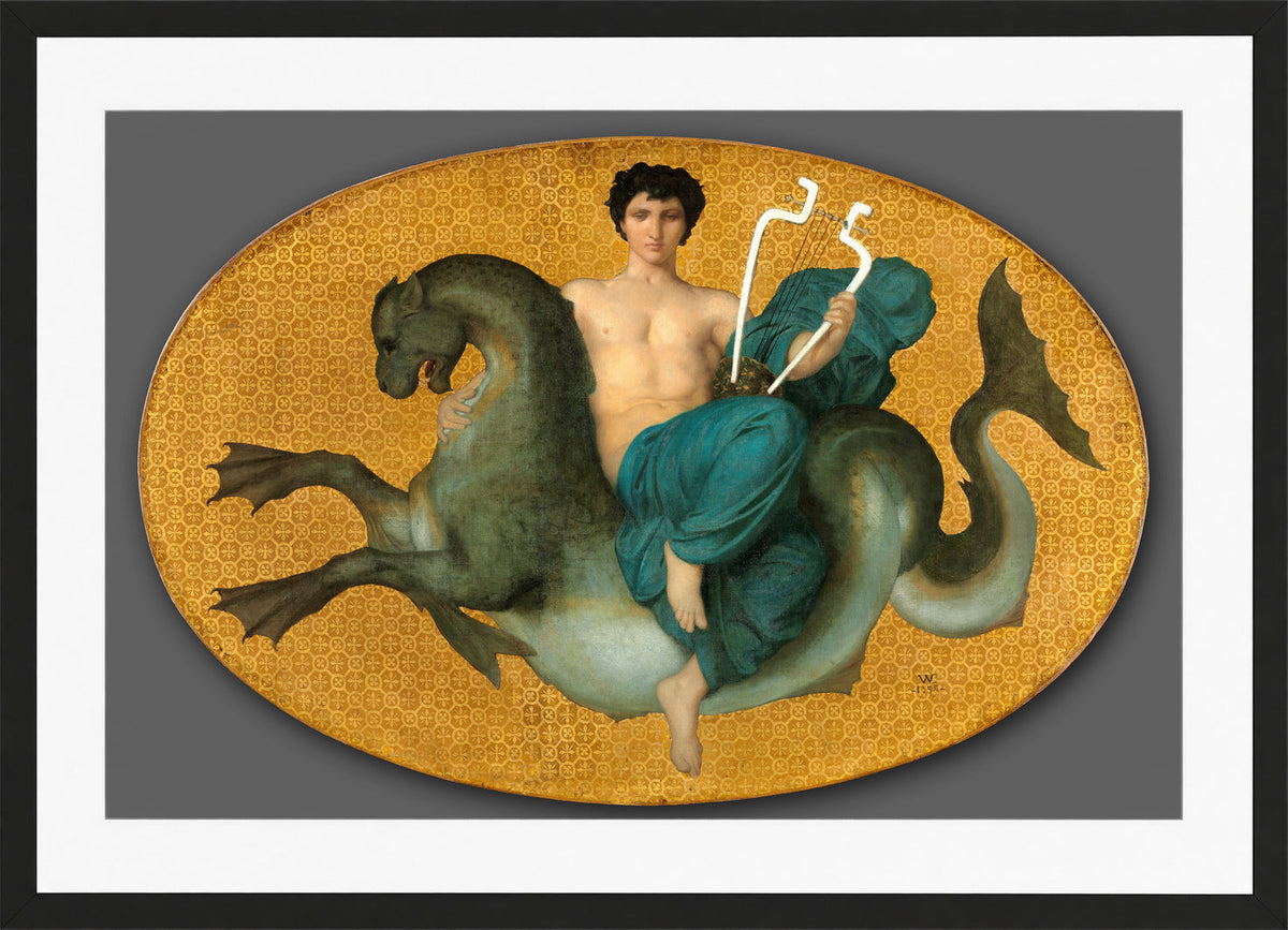 William-Adolphe Bouguereau Print, Arion on a Sea Horse (1855) in a black frame