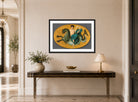 William-Adolphe Bouguereau Print, Arion on a Sea Horse (1855) displayed above a console table