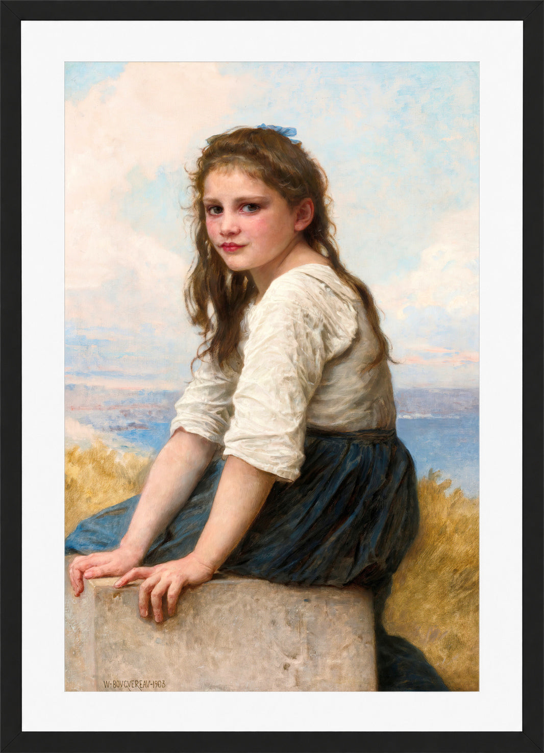 William-Adolphe Bouguereau Print, Au Bord De La Mer (1903) in a black frame