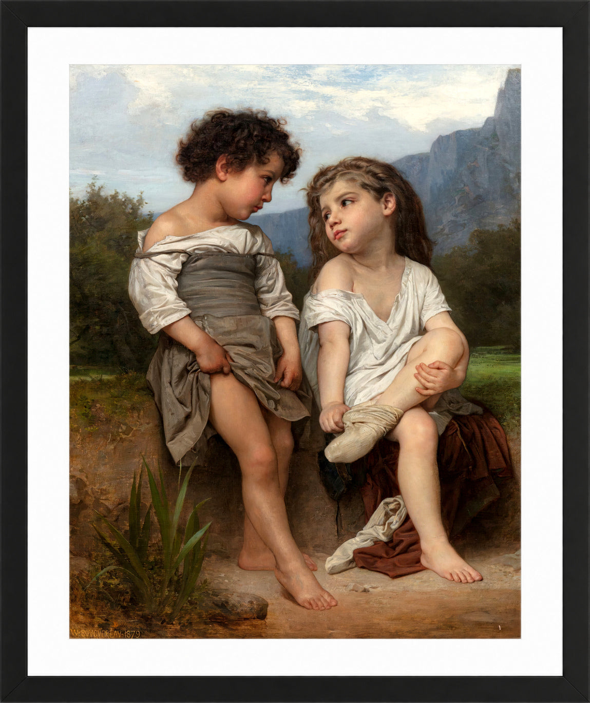 William-Adolphe Bouguereau Print, Au bord du ruisseau in a black frame