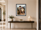 William-Adolphe Bouguereau Print, Au bord du ruisseau displayed above a console table