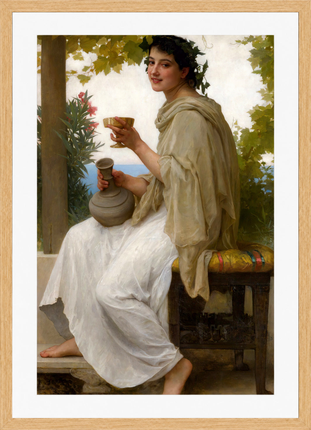 William-Adolphe Bouguereau Print, Bacchante (1894) in a light oak frame