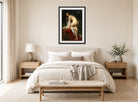 William-Adolphe Bouguereau Print, Bathing Woman (1864) displayed above a bed