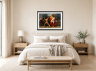 William-Adolphe Bouguereau Print, Battle Of The Centaurs And The Lapiths (1852) displayed above a bed