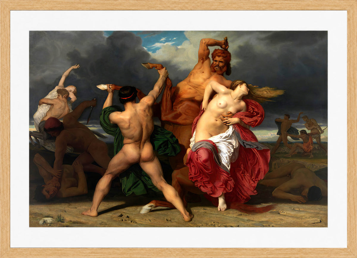 William-Adolphe Bouguereau Print, Battle Of The Centaurs And The Lapiths (1852) in a light oak frame