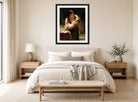 William-Adolphe Bouguereau Print, Berceuse (Le coucher) (1873) displayed above a bed