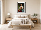 William-Adolphe Bouguereau Print, Bohémienne Au Tambour De Basque displayed above a bed