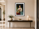 William-Adolphe Bouguereau Print, Bohémienne Au Tambour De Basque displayed above a console table