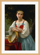 William-Adolphe Bouguereau Print, Bohémienne Au Tambour De Basque in a light oak frame
