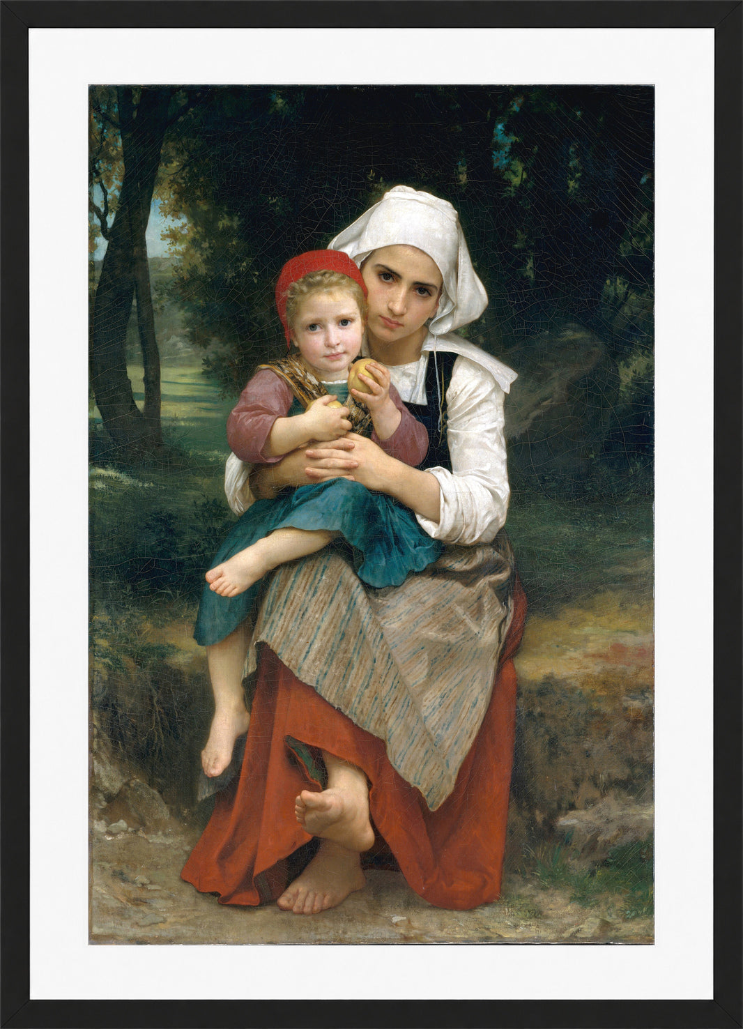 William-Adolphe Bouguereau Print, Breton Brother and Sister (1871) in a black frame