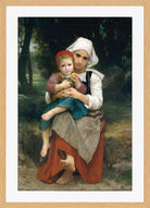 William-Adolphe Bouguereau Print, Breton Brother and Sister (1871) in a light oak frame