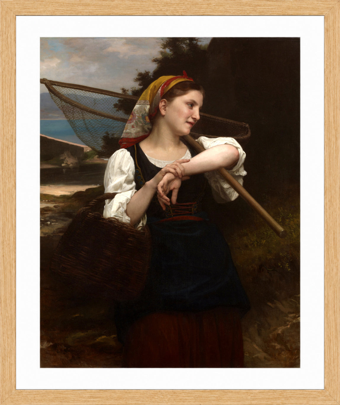 William-Adolphe Bouguereau Print, Daughter of Fisherman (1872) in a light oak frame