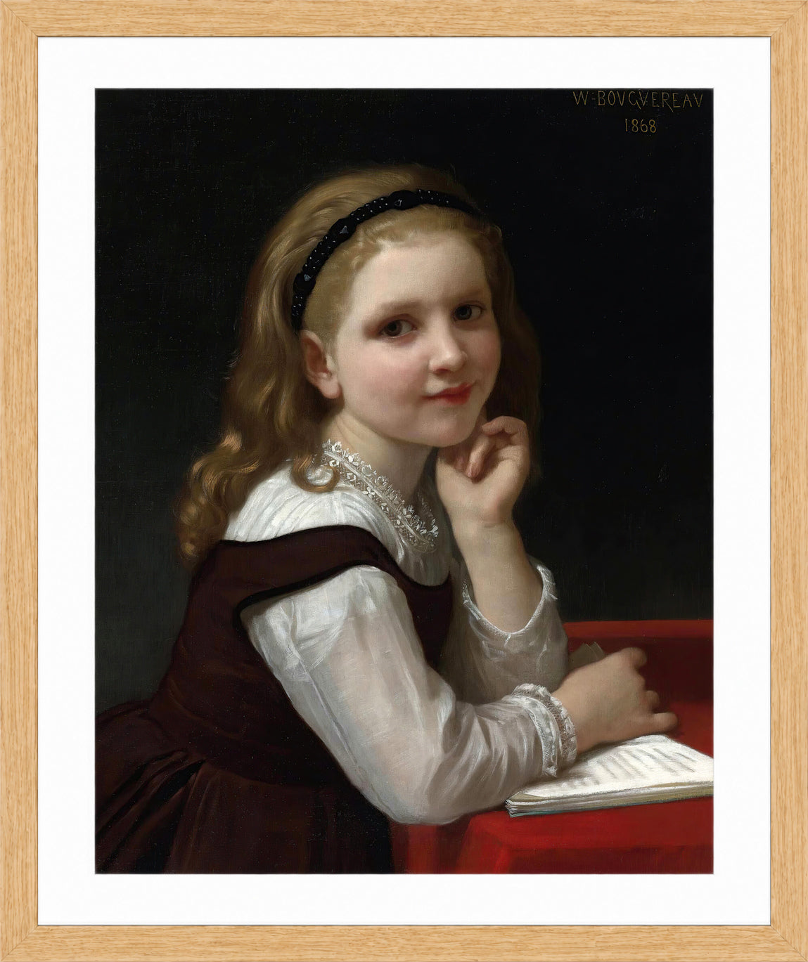 William-Adolphe Bouguereau Print, Distraction (1868) in a light oak frame