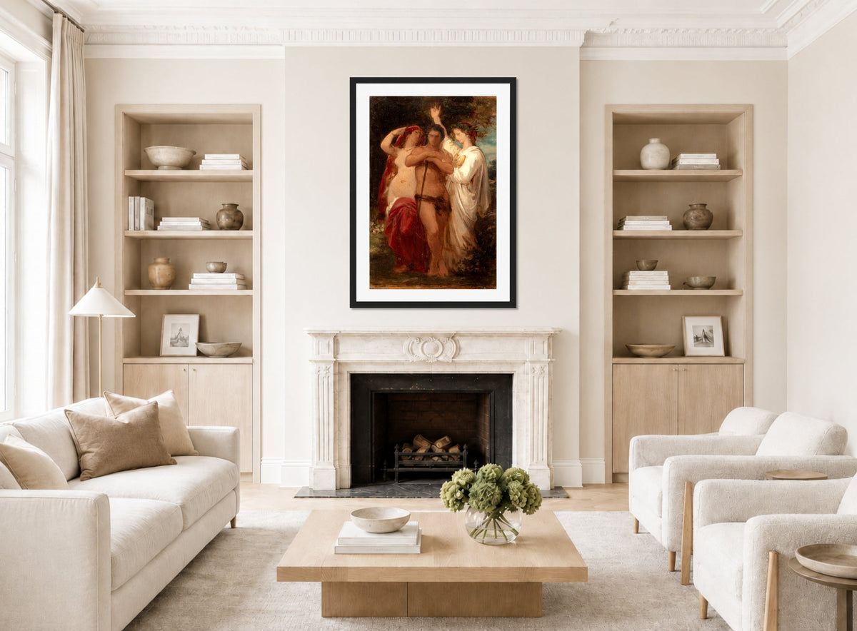 William-Adolphe Bouguereau Print, Etude pour Hercule à la croisée des chemins displayed in a Scandinavian living room