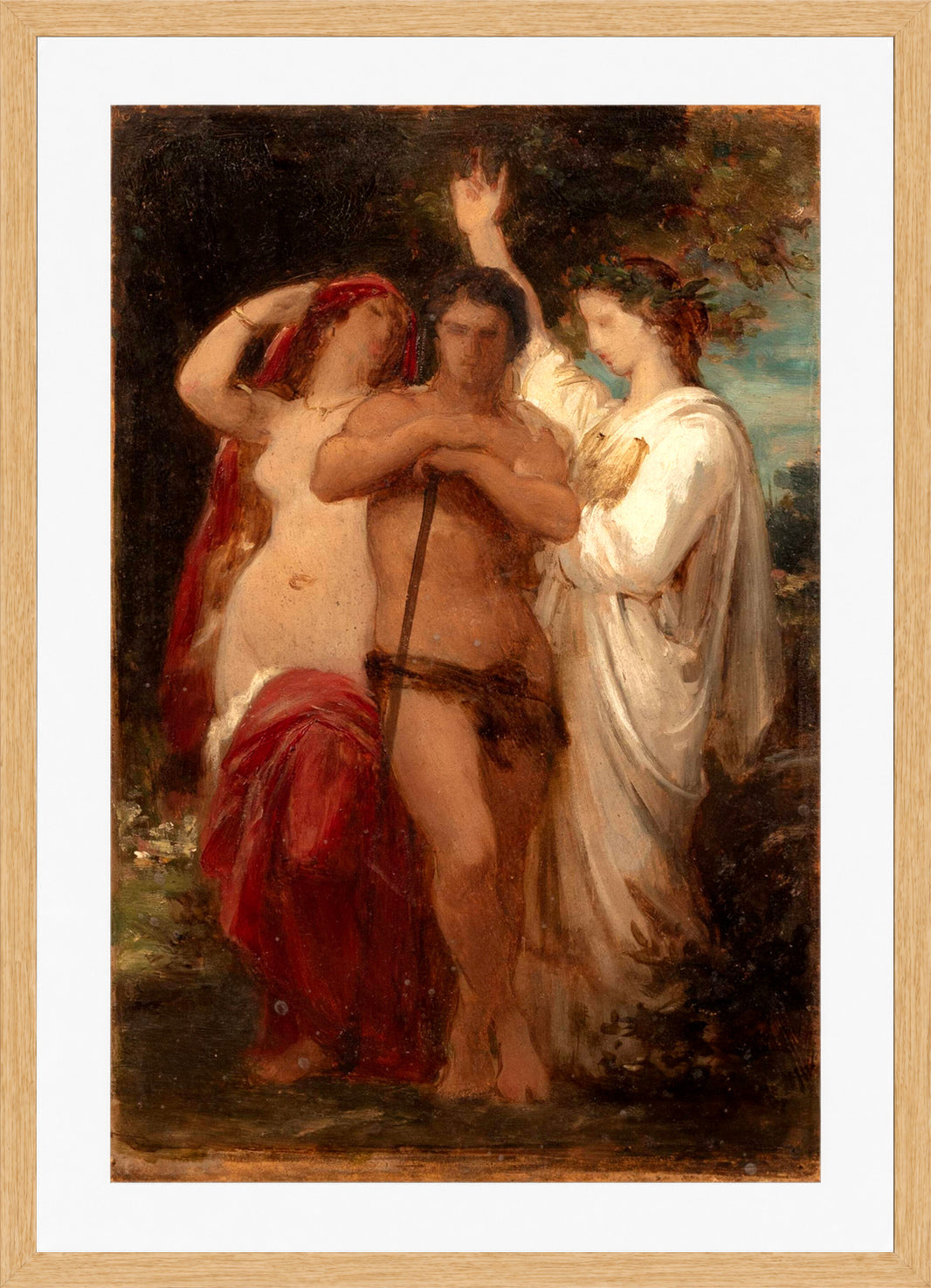 William-Adolphe Bouguereau Print, Etude pour Hercule à la croisée des chemins in a light oak frame