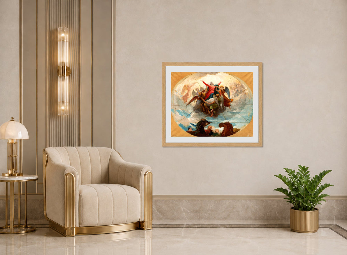 William-Adolphe Bouguereau Print, Etude pour le plafond de la Chapelle de Vierge à la Rochelle displayed in an Art Deco interior