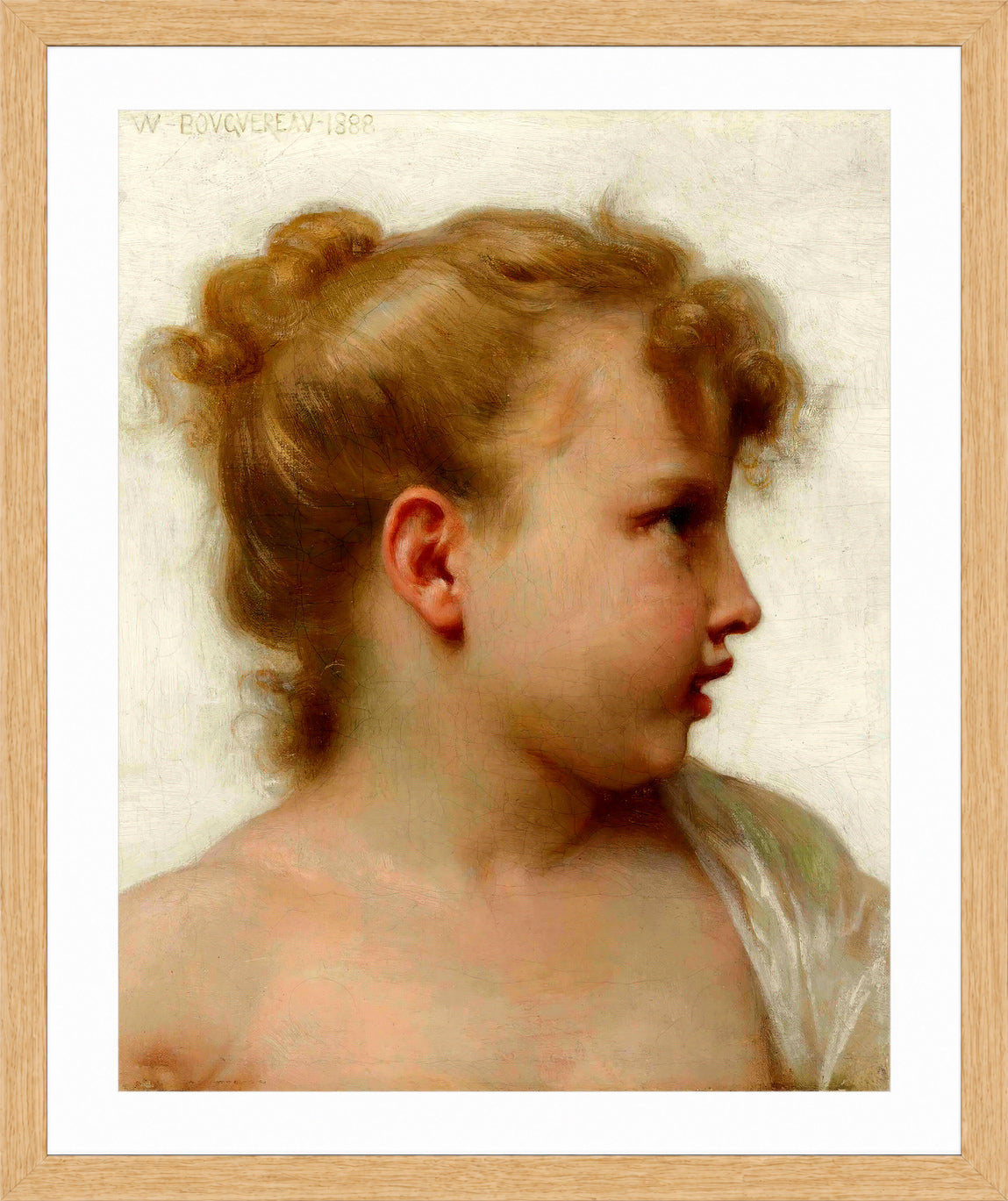 William-Adolphe Bouguereau Print, Etude; tête de petite fille (visage de profil) (1888) in a light oak frame
