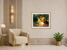 William-Adolphe Bouguereau Print, Faun and Bacchante (1860) displayed in an Art Deco interior