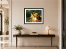William-Adolphe Bouguereau Print, Faun and Bacchante (1860) displayed above a console table