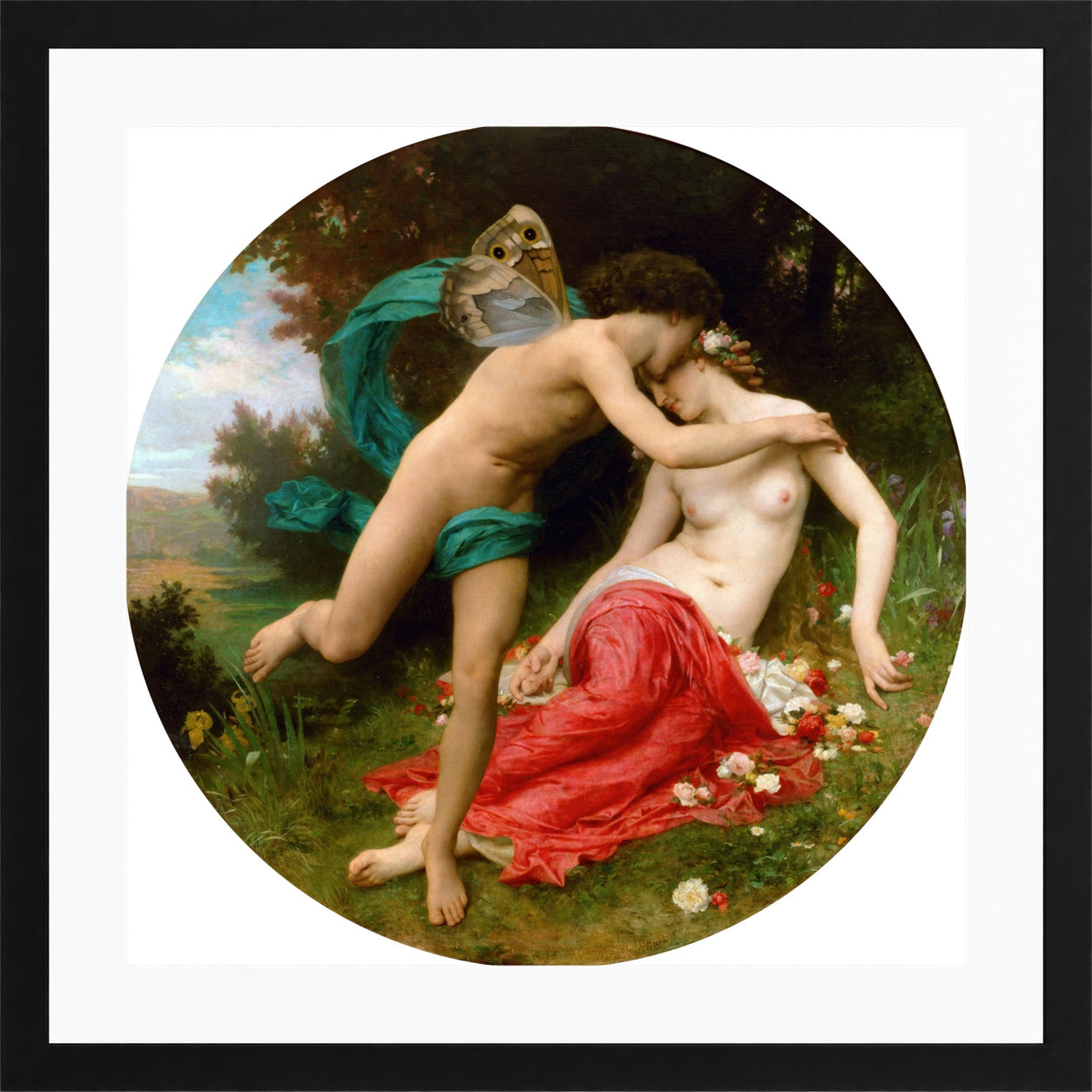 William-Adolphe Bouguereau Print, Flora And Zephyr (1875) in a black frame