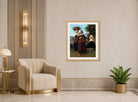 William-Adolphe Bouguereau Print, Fouesnant Girls Returning From The Market (1869) displayed in an Art Deco interior