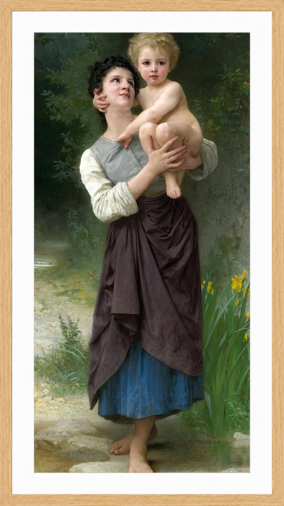 William-Adolphe Bouguereau Print, Frère Et Soeur (1887) in a light oak frame